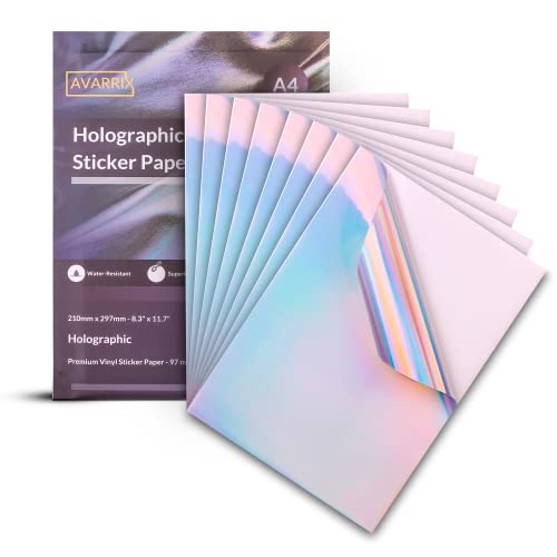 Avarrix Australia Printable Vinyl Sticker Paper for Inkjet & Laser Printers, Holographic Glossy, 20 Sheets, Waterproof Sticker Paper, Printable Vinyl Sheets, Quick-Dry Vibrant Colours, A4 Size