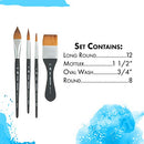 PRINCETON ARTIST BRUSH CO. Aqua Elite Fine Art Watercolours Brushes, Synthetic Kolinsky Sable, 4 Piece Brush Set, Short Handle, Ideal for Professionals & Students