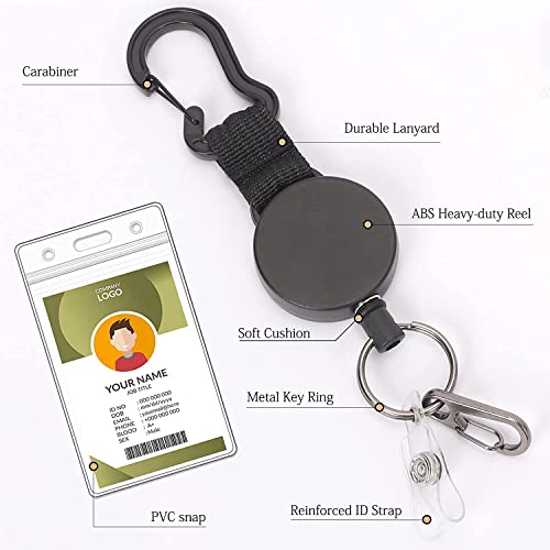 FYY (2 Pack) Heavy Duty Retractable Badge Holders Reel with [Carabiner] [Key Chain Keychain] and [ID Card Holders] 22.8 inches Reinforced Wire Cord - Black