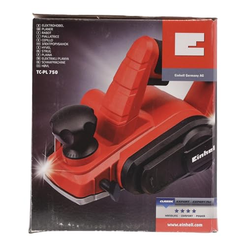 Einhell 4345310 TC-PL 750 Electric Planer | Up to 2mm Chip Depth, Aluminium Soleplate, Parallel Stop, Fold Depth Stop | 750W Wood Plane for Doors and Woodworking Includes Carbide Planing Knife, Red