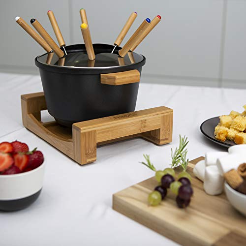 Princess 01.173025.02.001 Fondue Set Pure Black, Bamboo, 800 W, 1.5 liters, Bamboo & Black