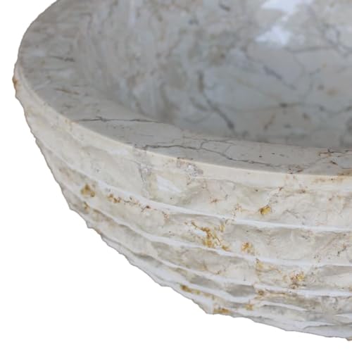 vidaXL Natural Marble Stone Basin - Cream Coloured, 40cm Diameter - Rustic, Round Wash Basin for Bathroom or Washroom - Easy to Clean