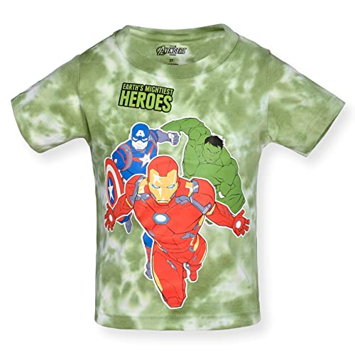 Marvel Boy's 3-Pack Avengers Assemble Short Sleeve Graphic Tee Shirt Set, Tie Dye Blue/Red/Green, Size 4