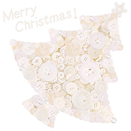 (White) - Swpeet 1000Pcs Christmas White Craft Buttons, 2 and 4 Holes White Round Craft Resin Sewing Buttons Suitable for Christmas Sewing Decorations, Art & Crafts Projects DIY Decoration - White