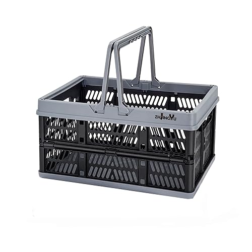 ZHJINGYU crates for storage,20L,plastic baskets for organizing,collapsible shopping basket,foldable crate with Handles,collapsible storage crate,car basket,for Kitchen,Bathroom,Medicine.small,Black