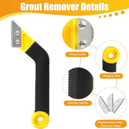 Zhichengbosi Grout Removal Tool, Tile Grout Remover Tiling Tools, Saw Angled Grout Scraping Rake with 3 PCS Extra Replacement Accessories for Tile Cleaning