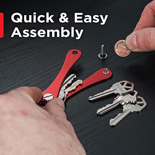 KeySmart Key Organizer Compact Minimalist Pocket-Sized Key Holder, EDC Key Carrier w Ring Loop Piece for Car Key Fob Keychain Accessories for Men (up to 22 Keys, Red)