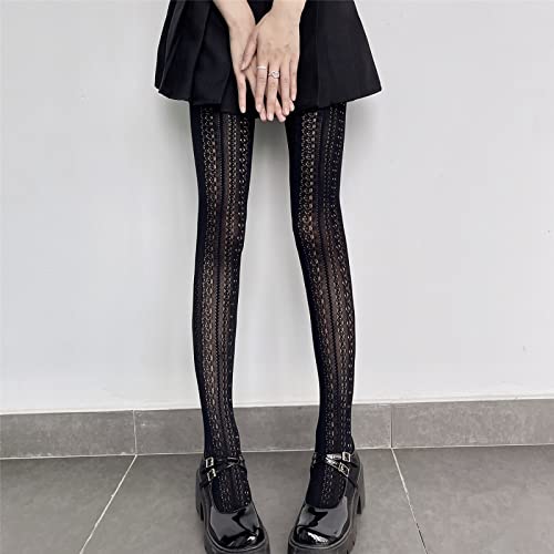 Women's Fishnet Knitted Tights Patterned Stockings Transparent Pantyhose Sexy High-Waist Lace Leggings