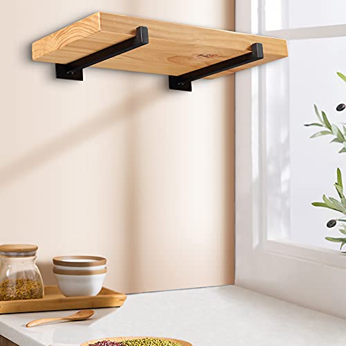 Heavy Duty Industrial Black Shelf Brackets, 14" Floating Metal Shelving Supports with Lip, Wall Mounted Retro Shelves Hardware Brace for DIY Decor or Custom Wall Shelving, 4 Pack
