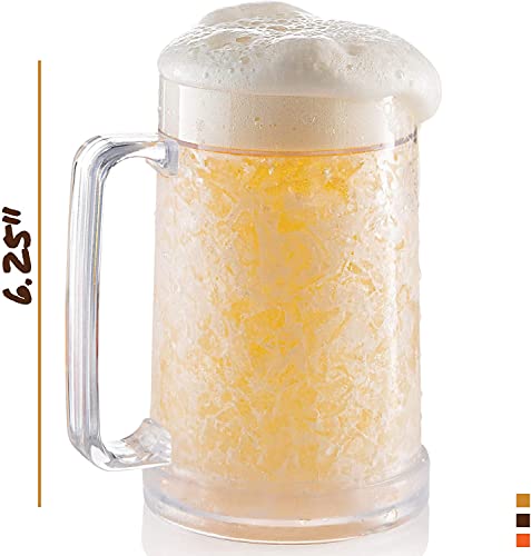 luxail Freezer Beer Mugs, Double Wall, Insulated Gel Plastic Pint Freezable Glasses, 16 oz, Clear 2 pack, Chiller Frosty Cup, Frozen Ice Freezer Mug, Freezer Cups.