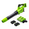 Greenworks 48V (2 x 24V) Cordless Axial Blower (515 CFM / 125 MPH), (2) 2.0Ah Batteries and Dual Port Charger with 24V Pole Saw