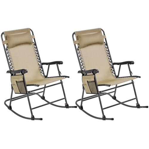 Yaheetech 26in Rocking Chair Outdoor Zero Gravity Folding Chairs Rocking Chairs Foldable Outdoor Lounge Chair for Outside Lawn with Cupholder/Pillow Ergonomic Design for Rest, Set of 2