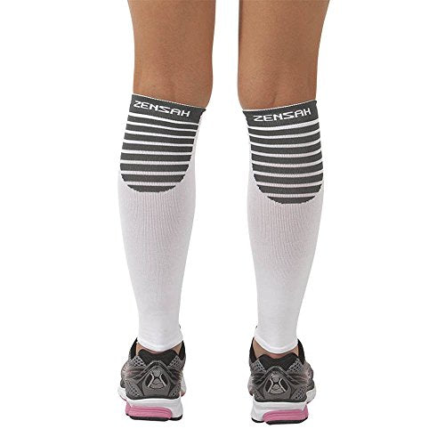 Zensah Ultra Compression Leg Sleeves for Running, Shin Splint Relief, White,Small