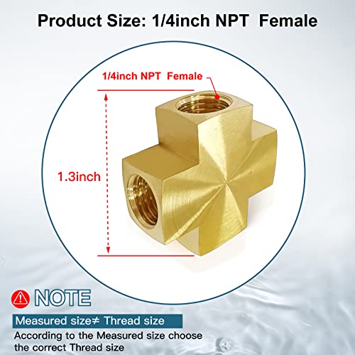 1/4 x 1/4 x 1/4 x 1/4 Inch NPT Female Thread Cross Pipe Fitting Barstock Cross 4 Way Connector Brass Pipe Fittings