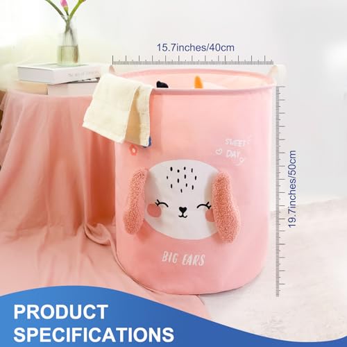 Mziart Kids Laundry Basket, Cute Animal Baskets Collapsible Dirty Clothes Laundry Hamper Nursery Storage Basket Large Boys Girls Toy Box Storage Organizer for Bedroom Bathroom Gift Baskets, Pink Dog