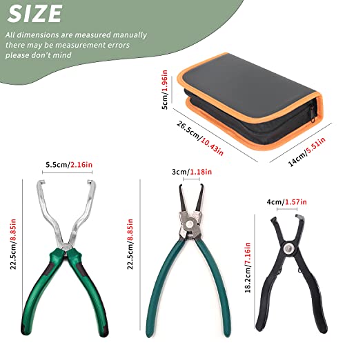 3pcs Fuel Line Pliers Set Clip Pipe Disconnect Tools, Fuel Filter Caliper Hose Pipe Clamp Clip and 80 Degree Disconnect Pliers Set,High Efficiency Maintaining Tools with Storage Case