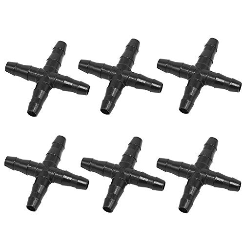 lasenersm 50 PCS 1/4 Inch Barbed Cross Connector 4 Way Garden Watering Cross connecter Fit 4mm/7mm Tube for Flower Bed, Vegetable Garden, Home & Garden