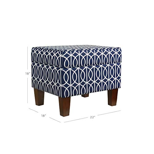 Homepop Home Decor | K7646-A823 | Upholstered Modern Rectangular Storage Ottoman | Hinged Lid Ottoman with Storage for Living Room & Bedroom, Blue Trellis