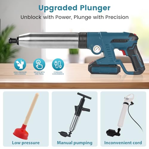 Aiment Electric Toilet Plunger Clog Remover: 2 Batteries Air Plunger, Heavy Duty Plungers for Plumber, Homeowner, High Pressure Power Unclogger for Clogged Siphonic Toilet, Drain, Sink, Bathroom