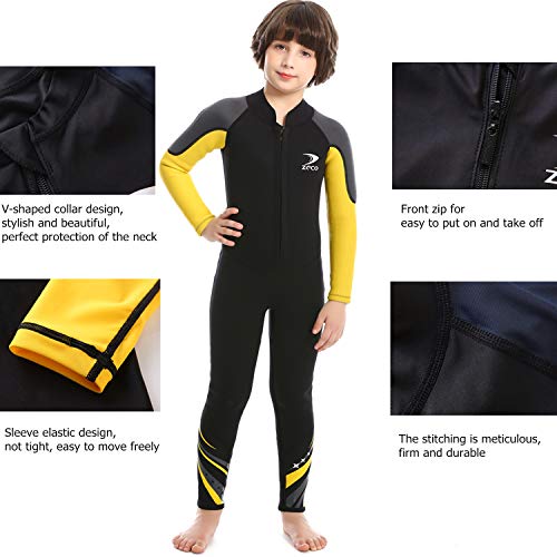 ZCCO Kids Wetsuit,2.5mm Neoprene Thermal Swimsuit, Youth Boy's and Girl's One Piece Wet Suits Warmth Long Sleeve Swimsuit for Diving,Swimming,Surfing etc Water Sports (Bright Blue, S)