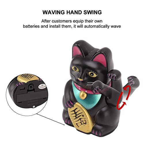 4 Inch Lucky Fortune Cat Maneki Neko, Lucky Cat Decor Hand Waving Welcoming Cat for Home Desk Ornament Gift Giving, Feng Shui Business Ornament Home Decor (Black)