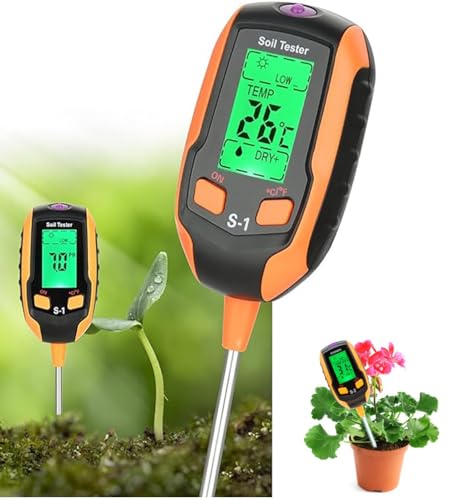 Ausale 4-in-1 Soil Moisture Meter, Soil PH Meter, Digital Plant Temperature, Sunlight Intensity, LCD Display Soil Test Meter for Garden, Farm, Lawn Plants