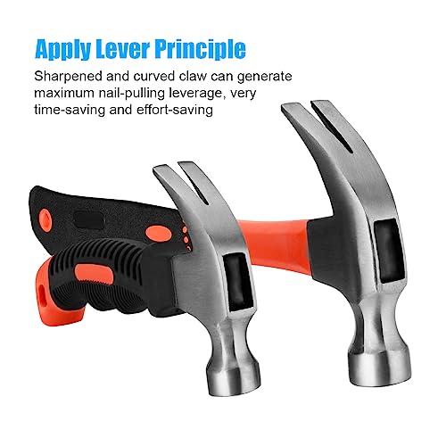 ZUZUAN 2 Piece Hammer Set,includes 1 Pack 8 OZ Mini Stubby Claw Hammer and 1 Pack 16 OZ Fiberglass General Purpose Claw Hammer,Soft Nonslip Handle & Heat Treated Head,Heavier for Higher Hardness