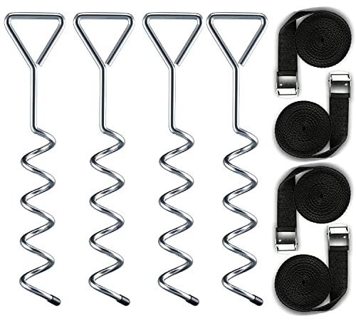Delex Heavy Duty Galvanized Trampoline Anchor Peg Kit/Tie Down Kit, Fits all Trampolines. Ground Camp Swings, Garden Sheds, Play Sets and much more Tent Fish