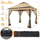 Yaheetech 11'x11' Pop Up Gazebo Outdoor Canopy Shelter Instant Pop Up Patio Gazebo Sun Shade Gazebo Canopy Tent with Double Tiers and Mesh Netting, for Lawn, Garden, Backyard and Deck (Khaki&Brown)