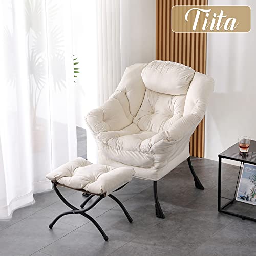 Tiita Lazy Chair with Ottoman, Modern Large Accent Lounge Chair, Leisure Sofa Armchair with Ottoman, Reading Chair with Footrest for Bedroom, Living Room, Dorm Rooms, Garden and Courtyard