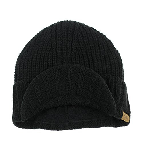 Home Prefer Outdoor Hat Winter Warm Thick Knit Beanie Cap with Visor One Size Fits Most Black