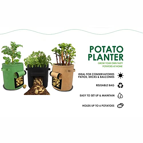 Noveden 5 Packs 7 Gallon Plant Grow Bags with Window Flap, Breathable, Compact and Lightweight, Thickened Non-Woven Fabric, Gardening Plant Containers for Vegetables & Flowers (Brown)