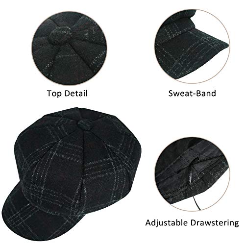 PanPacSight Womens Visor Beret Newsboy Cap Wool Tweed Ladies Classic Octagonal Winter Hat Black