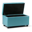 Simpli Home Cosmopolitan Faux Leather Rectangular Storage Ottoman Bench, Soft Blue