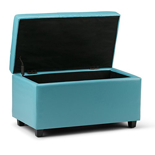 Simpli Home Cosmopolitan Faux Leather Rectangular Storage Ottoman Bench, Soft Blue