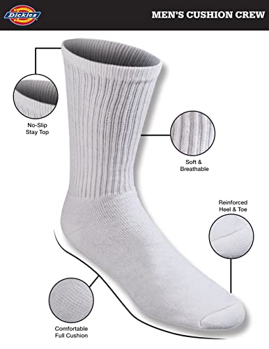 Dickies Men's All Purpose Cushion Crew Socks (6/12 Packs), White (6 Pairs), 6-12