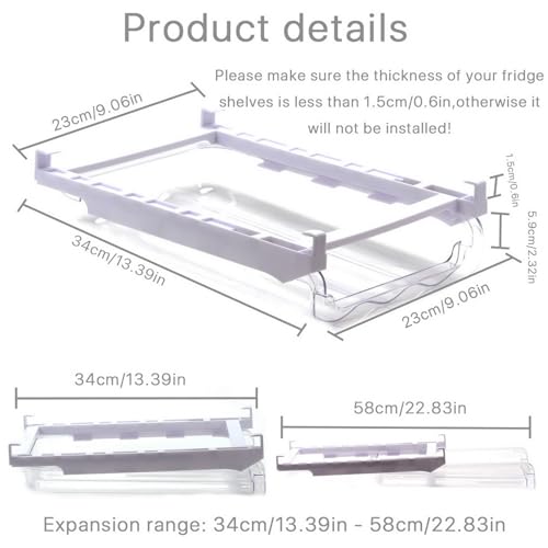 Egg Holder for Refrigerator, Space Saving and Adjustable Egg Dispenser, Fridge Drawer Organizer,Egg Storage Containers, Transparent