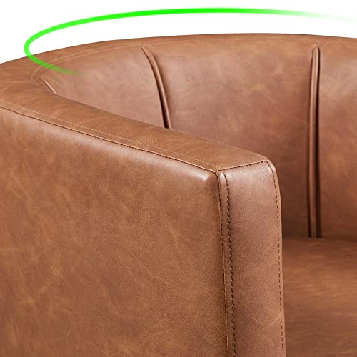 Yaheetech Accent Chair, PU Leather, Modern and Comfortable Armchairs, Upholstered Barrel Sofa Chair for Living Room Bedroom Waiting Room, 2PCS, Brown