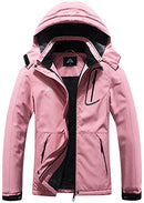 Women's Mountain Waterproof Ski Jacket Windproof Rain Windbreaker Winter Warm Hooded Snow Coat, Pink, Small