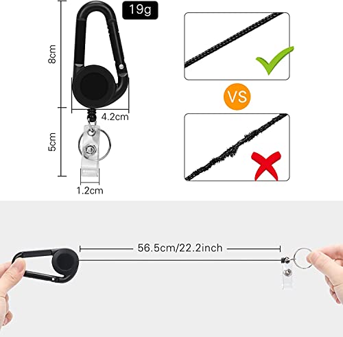 FYY (2 Pack) Heavy Duty Retractable Badge Holders Reel with [Carabiner] and [Key Chain Keychain] 22.2 inches Reinforced Wire Cord - Black& Clear