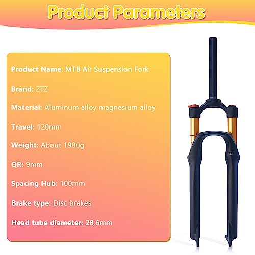 ZTZ Splumzer Suspension Forks Mountain Bike Front Fork Gas Fork Bicycle Shock Absorber Shoulder Control 27.5 32mm Tube Gas Fork (Matte Black + Gold Inner Tube, 27.5)