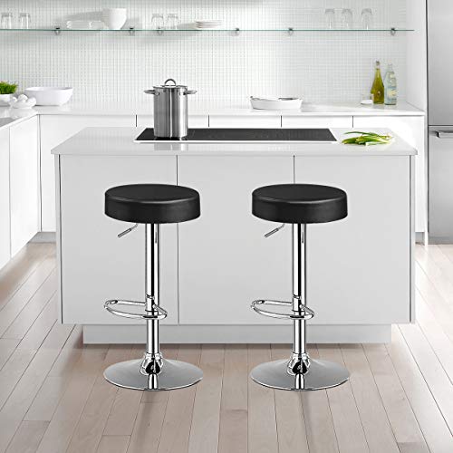 Giantex 2 Pack Bar Stools, Pub Swivel Barstool Height Adjustable, Armless Counter Height Bar Chairs w/PU leather, 360° Rotation, Modern Sleek Style Kitchen Counter Stools, Dining Chairs (2, Black)