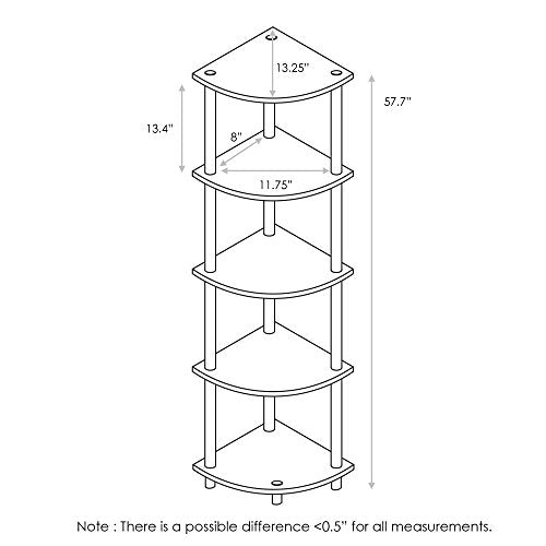 Furinno Turn-N-Tube 5 Tier Corner Display Rack Multipurpose Shelving Unit, 1-Pack, Dark Walnut