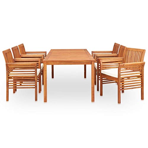 vidaXL Solid Wood Acacia Outdoor Dining Set 7 Piece with Cushions Terrace Garden Patio Backyard Dinner Table and Chair Furniture Set