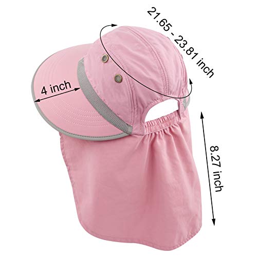 HICOSKY Womens Outdoor Sun Hat UV Protection Wide Brim Mesh Foldable Ponytail Summer Beach Fishing Hats Safari Cap with Neck Flap Pink