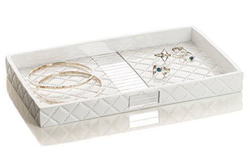 (Vanity Tray) - Quilted Mirror Vanity Tray, (10.1" x 6.1" x 0.9") - Decorative Cosmetics Organiser- Durable Resin- Best Bathroom Trays for Arranging Perfume/ Jewellery/ Makeup- Elegant Bathroom Accessories