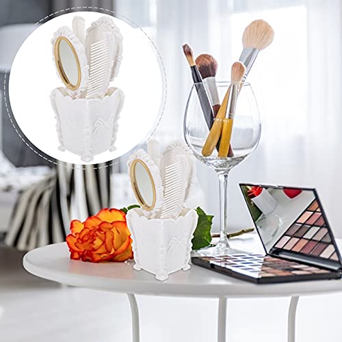 (White) - Professional Hair Comb Brush Set with Mirror Hairbrush Holder Detangling Massage Combs Cosmetics Hair Styling Tools Set