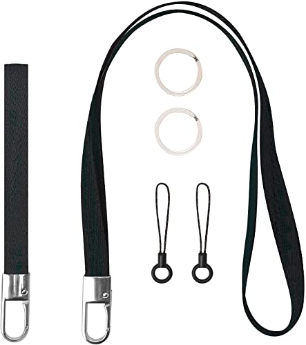 FYY Lanyards for Keys, Pack of 2 Wrist Lanyard and Neck Lanyard for ID Badges Wristlet Strap Keychain Holder Lanyard with 2 Key Rings and 2 Strings Black
