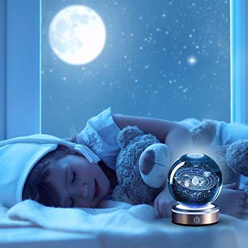 3d Solar System Crystal Ball, Planet Model Solar System Colorful Solar System 3d Night Light, Astronomy Gifts With Led Lighting Base Planets Model For Kids Adult Astronomy Lovers