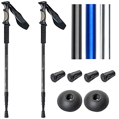 1 Pair (2 Poles) Anti Shock, Adjustable, Collapsible Hiking Poles for Trekking or Walking, Lightweight Aluminum Sticks for Men, Women, Seniors, Kids & Children, Backpacking & Camping Gear